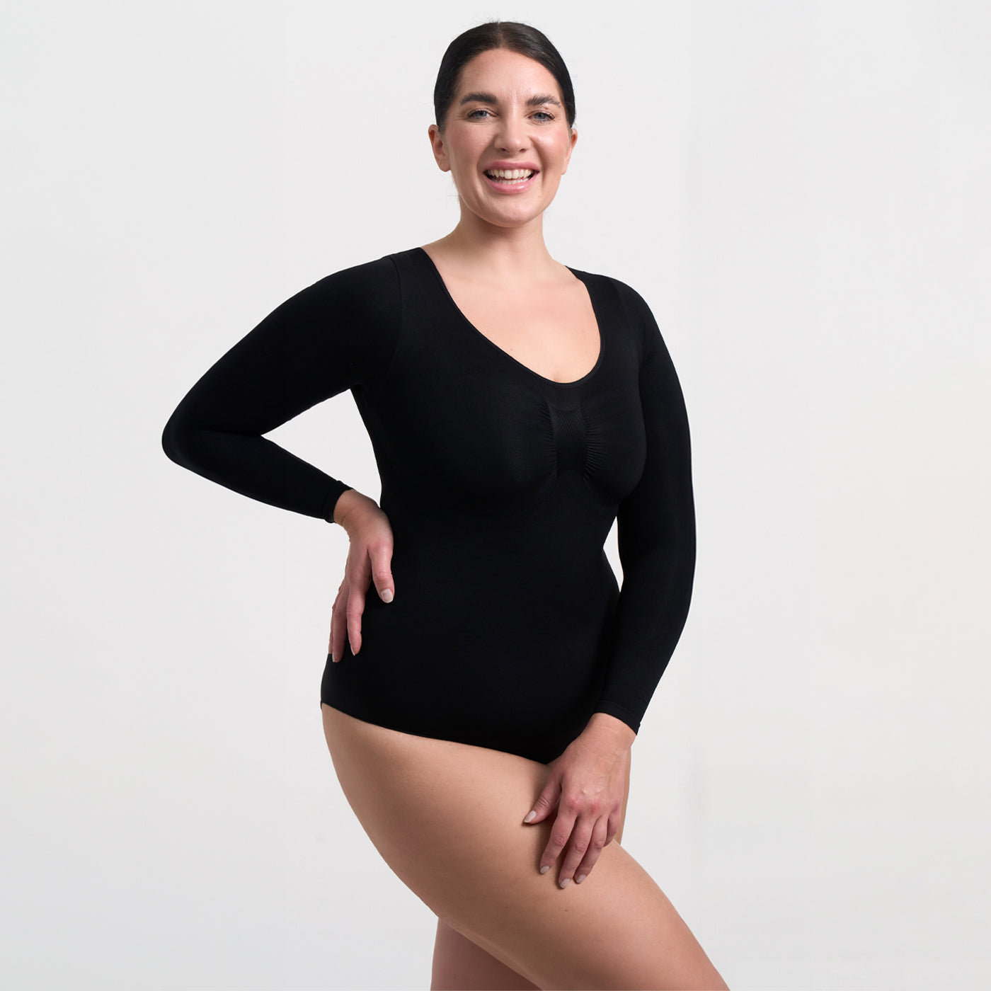 <tc>Body modellante a maniche lunghe con perizoma</tc>